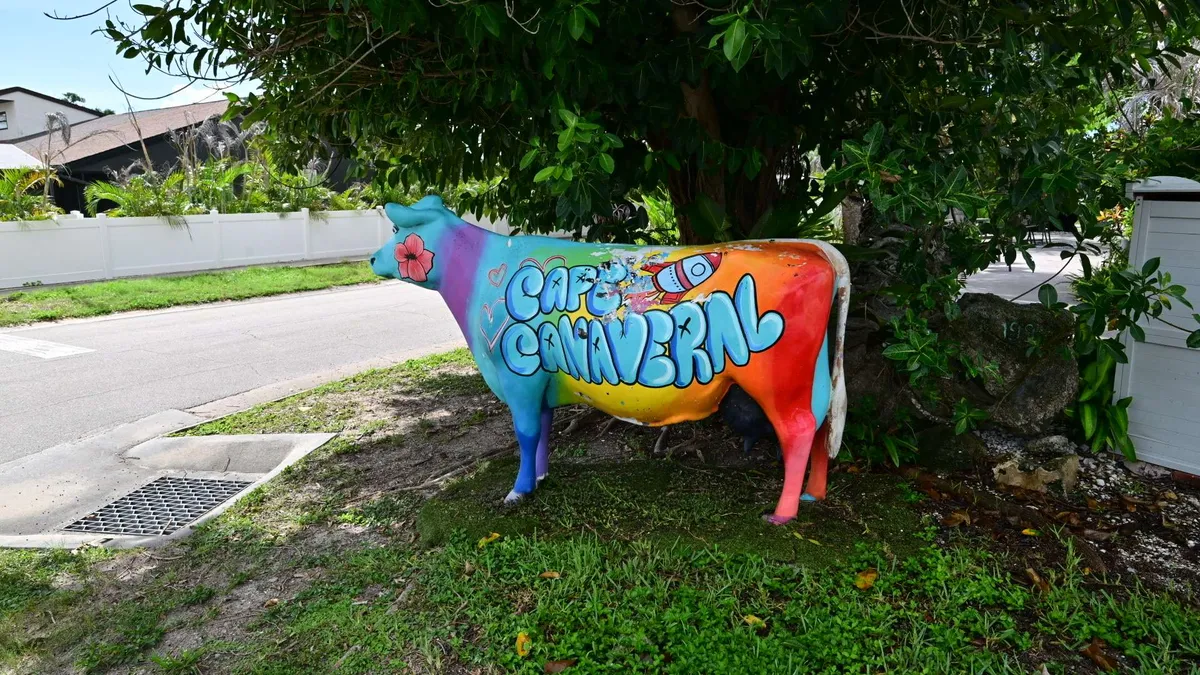 A hand-painted Cape Canaveral marker on the neighborhood round