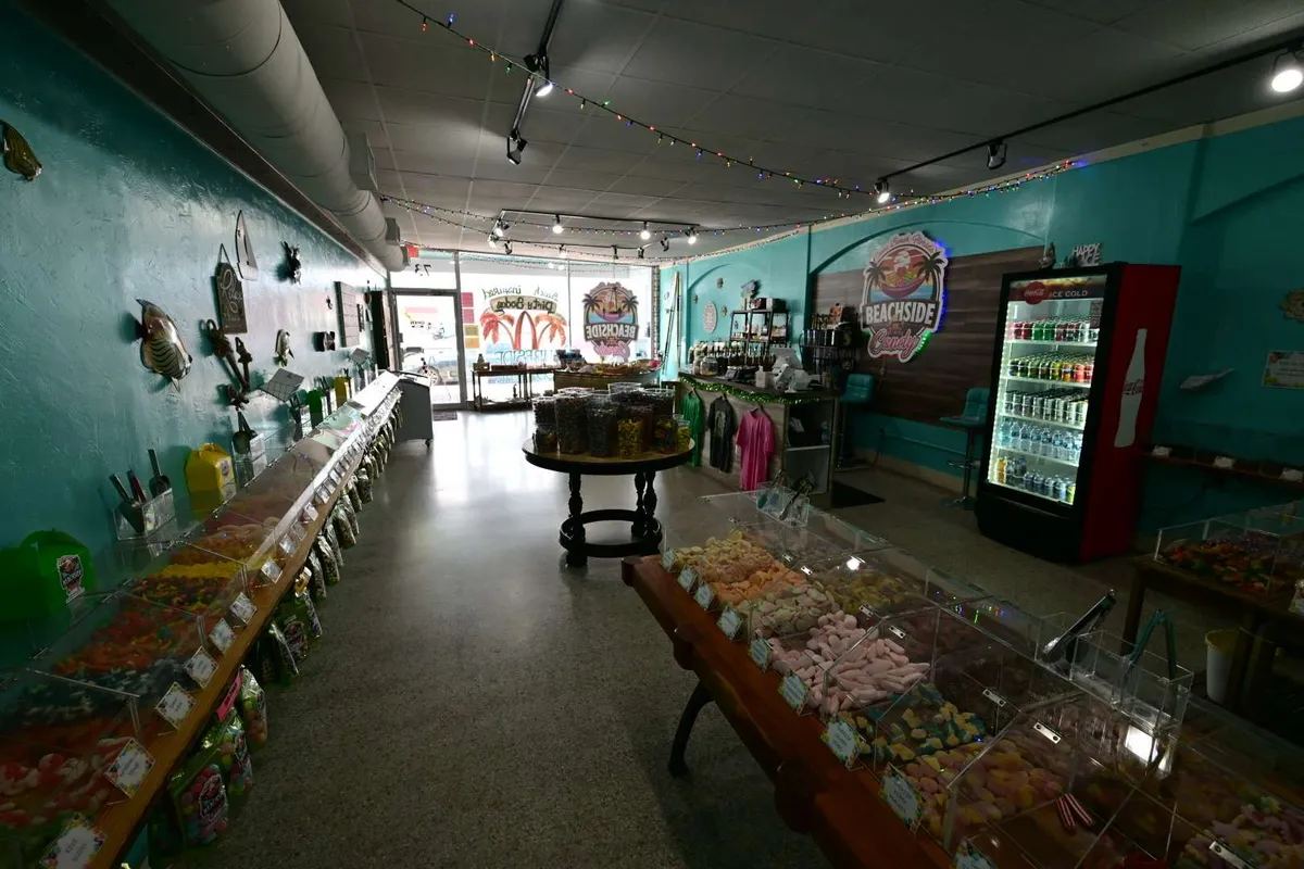 Inside a local shop, shelves lined wall to wall