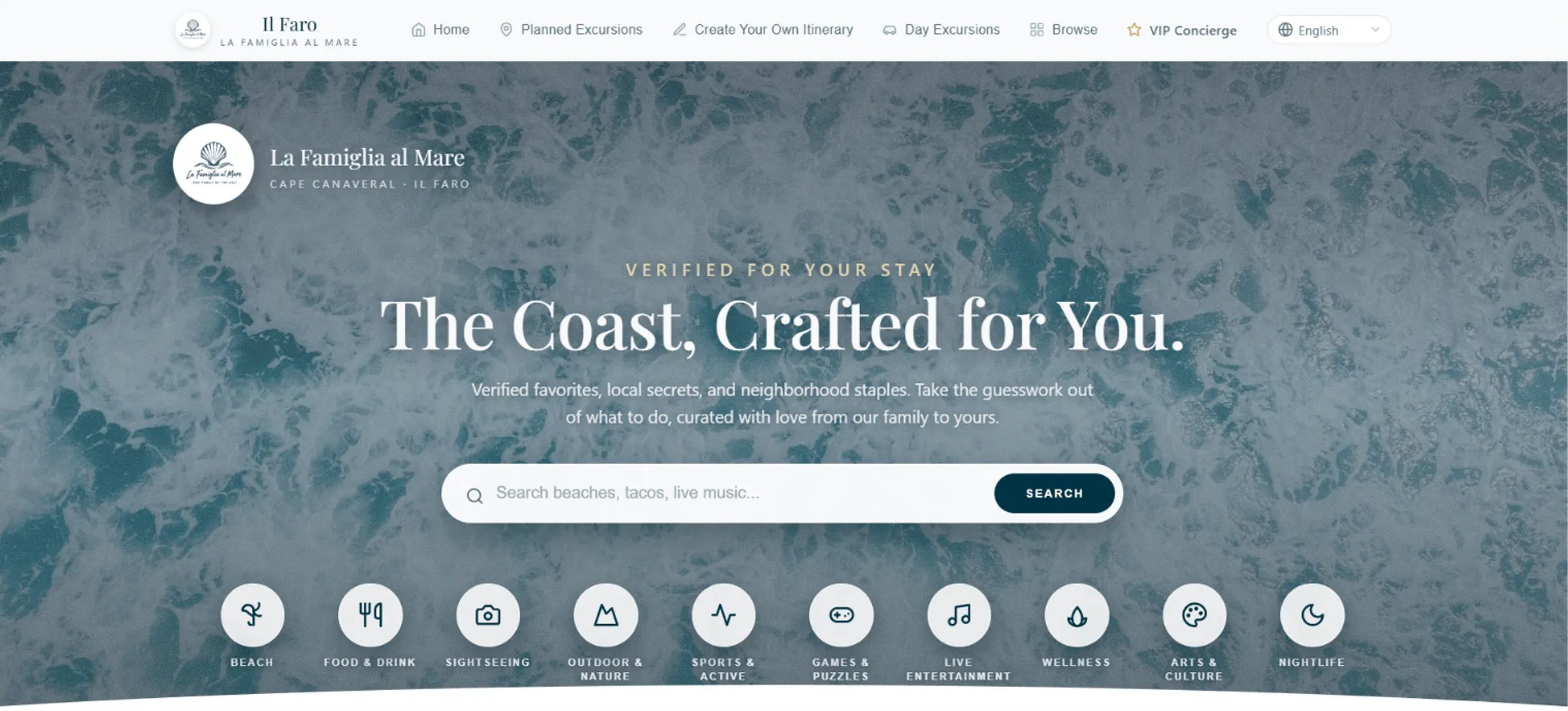 A preview of Il Faro, the digital itinerary planner for confirmed guests of La Famiglia al Mare
