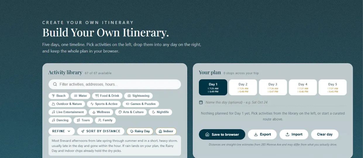 Digital itinerary preview: building your custom schedule